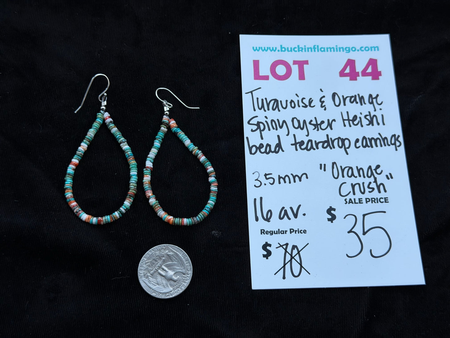 LOT 44 7/12 Turquoise & Orange Spiny Oyster Heishi Bead Teardrop Earrings 3.5mm “Orange Crush”