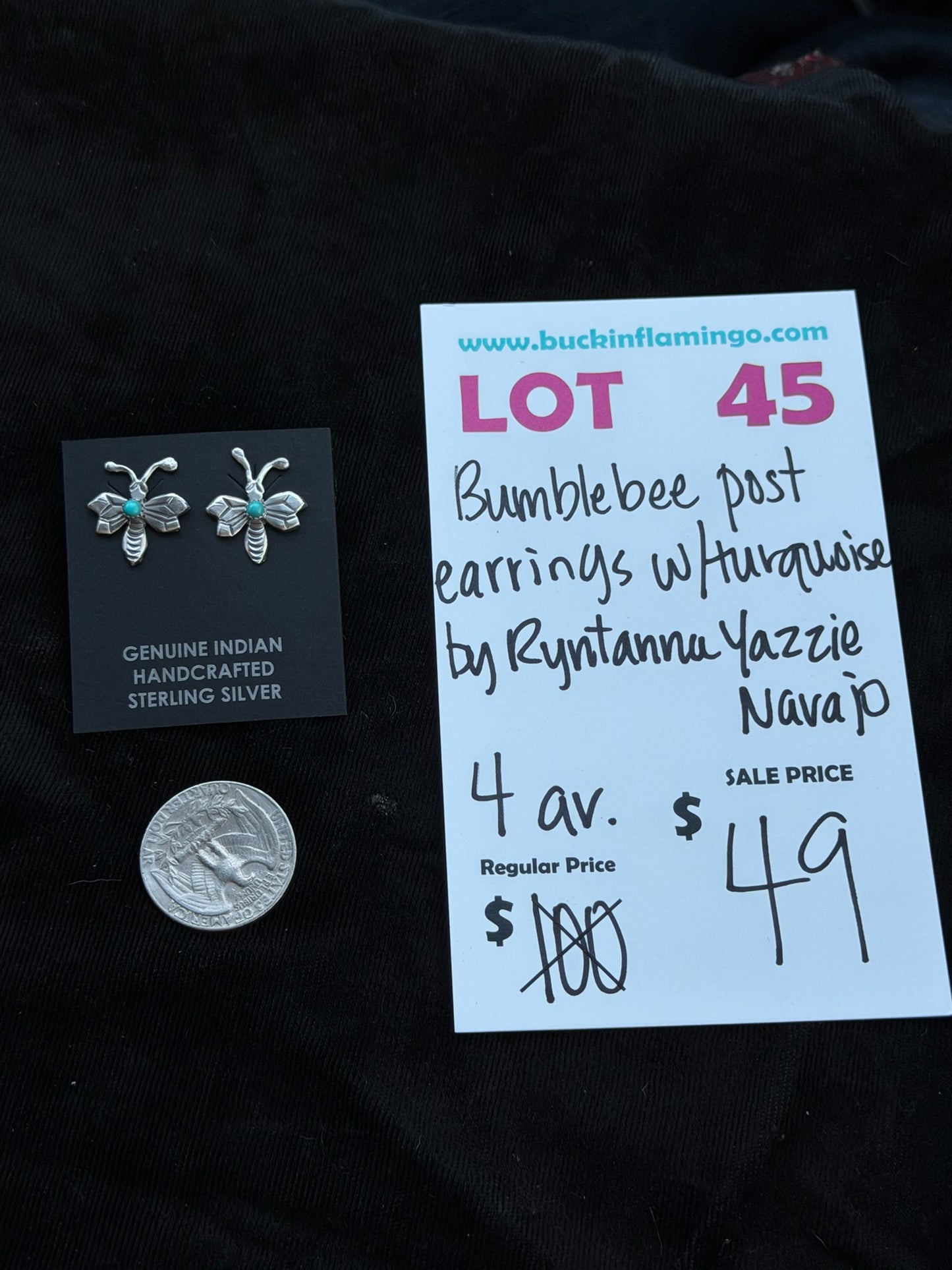 LOT 45 7/12 Bumblebee Post Earrings W/Turquoise by Ryntanna Yazzie, Navajo