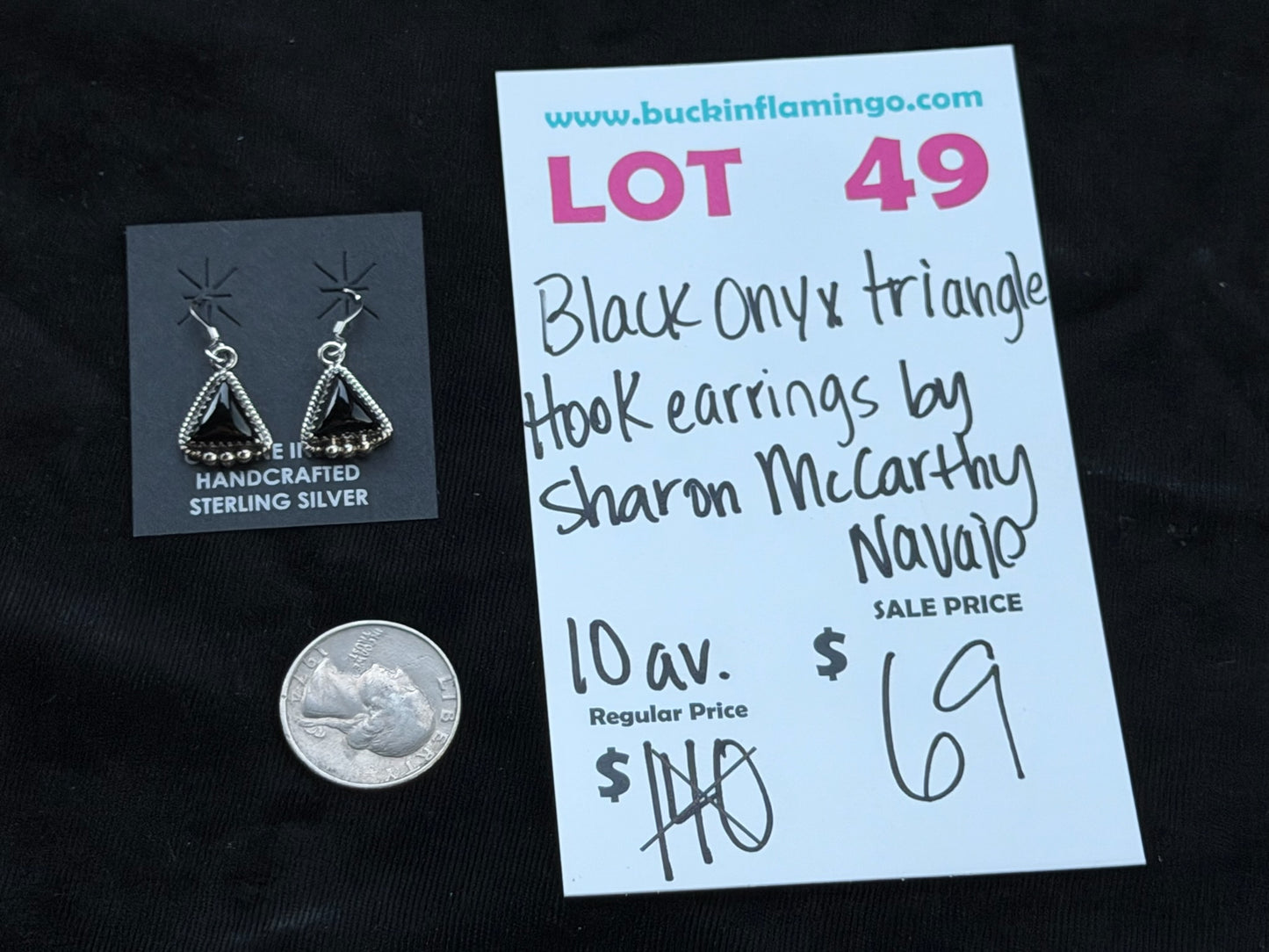 LOT 49 7/12 Black Onyx Triangle Hook Earrings by Sharon McCarthy, Navajo