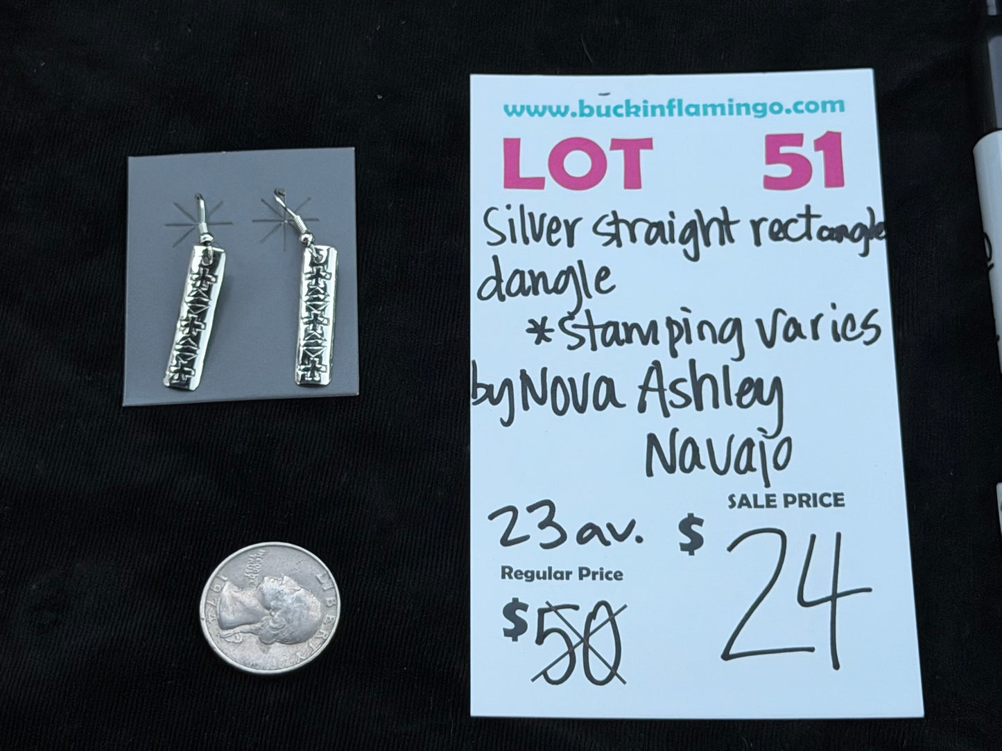 LOT 51 7/12 Silver Straight Rectangle Dangle by Nova Ashley, Navajo