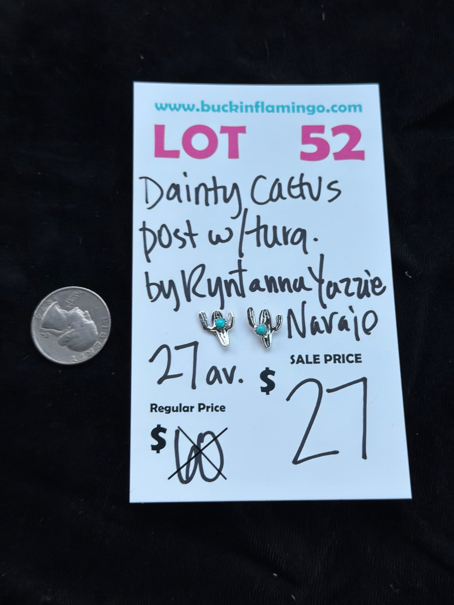 LOT 52 7/12 Dainty Cactus Post w/Turquoise by Ryntanna Yazzie, Navajo