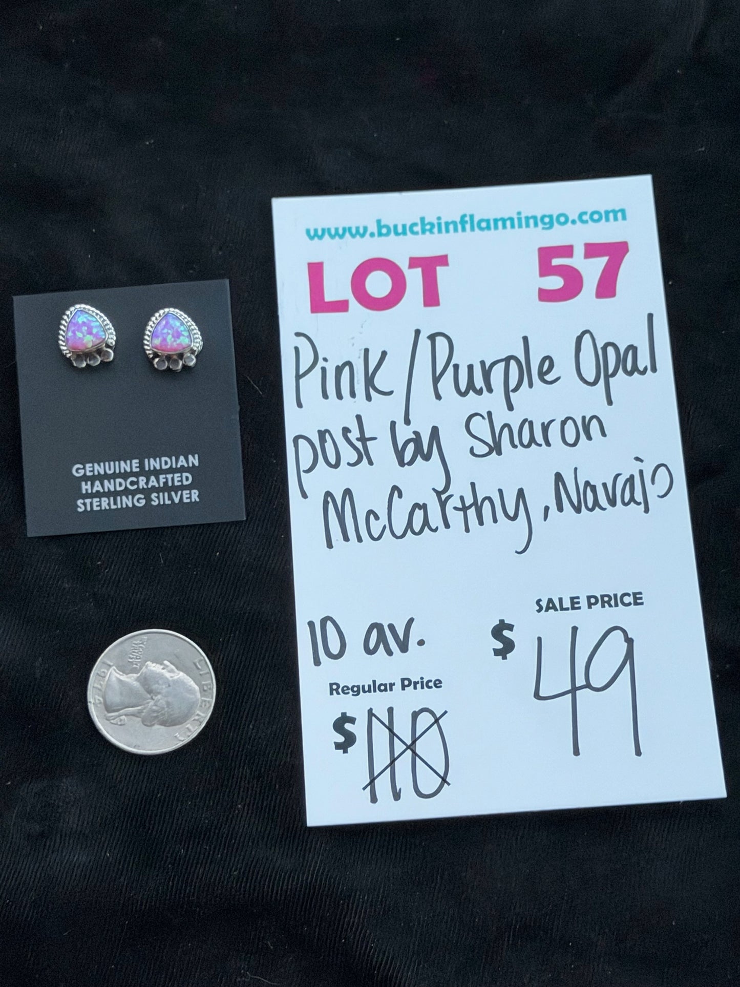 LOT 57 7/12 Pink/Purple Opal Post by Sharon McCarthy, Navajo