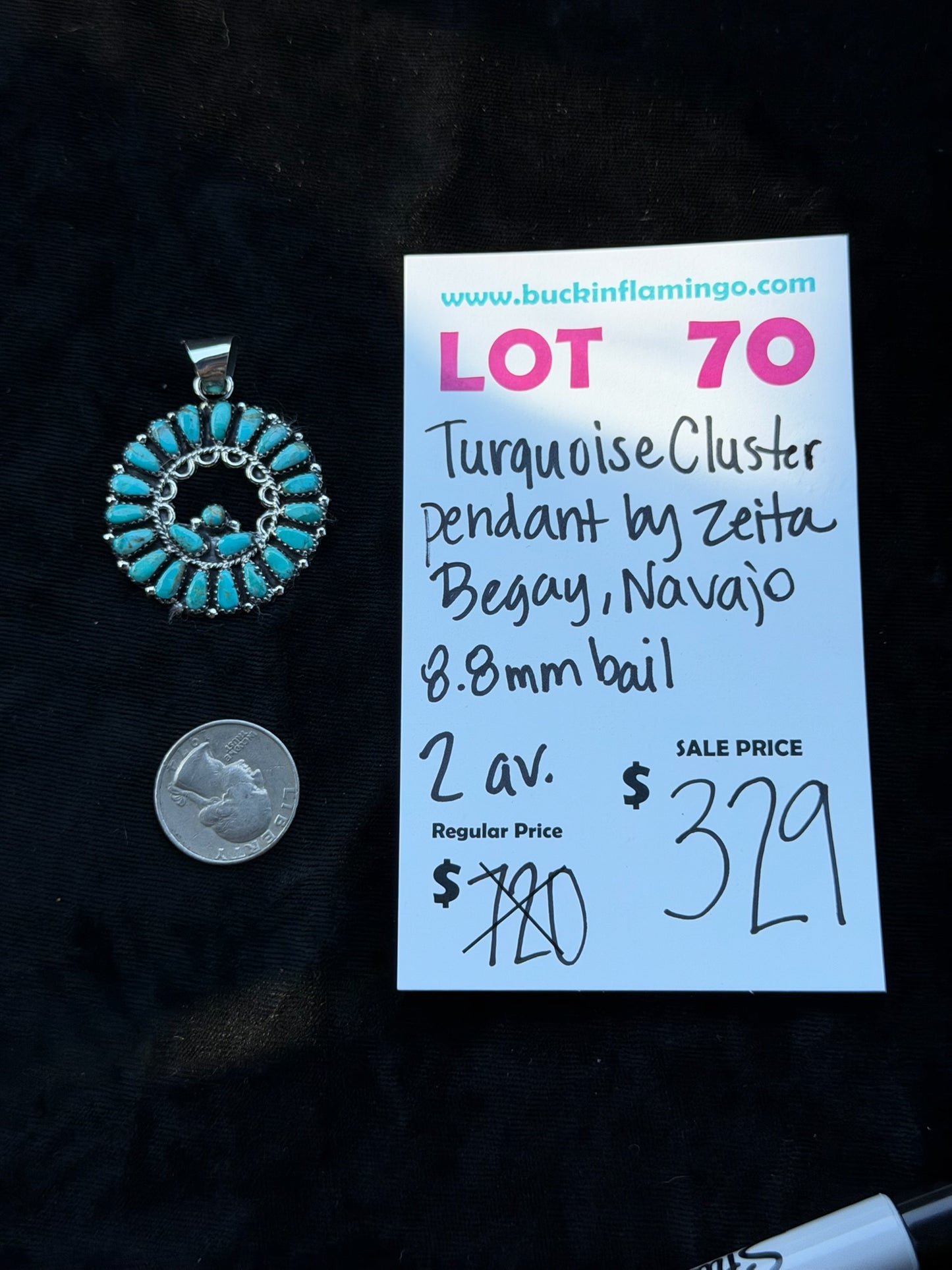 LOT 70 7/12 Turquoise Cluster Pendant by Zeita Begay, Navajo 8.8mm Bail