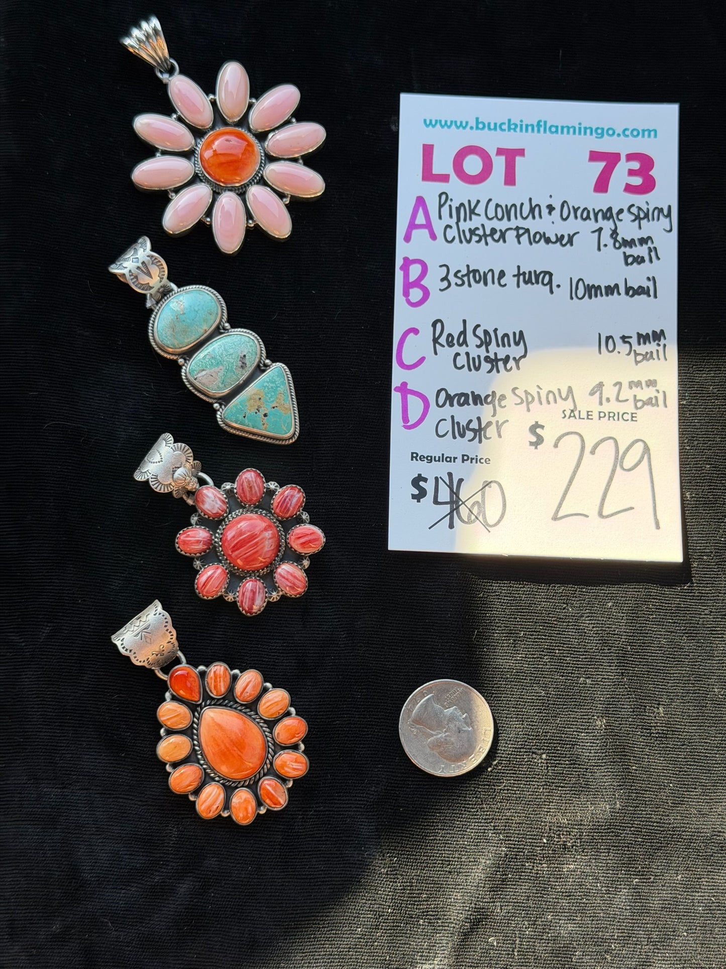 LOT 73 D 7/12 Orange Spiny Cluster 9.2mm Bail