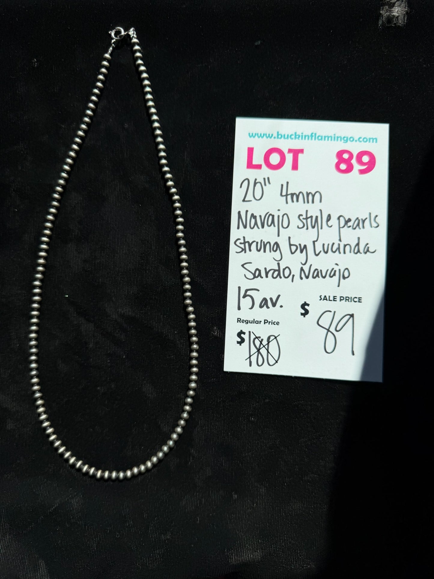 LOT 89 7/12 20” 4mm Navajo Style Pearls Strung by Lucinda Sardo, Navajo