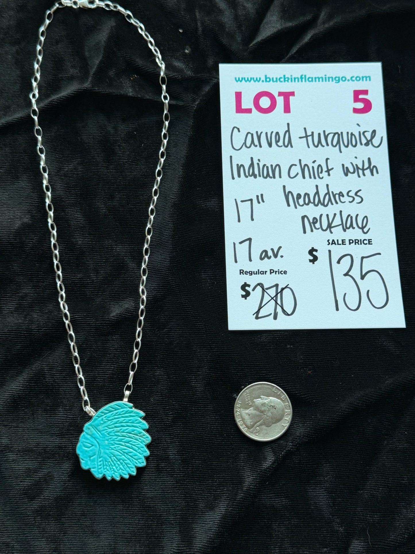 LOT 5 7/18 Carved Turquoise Indian Chief with Headdress Necklace 17”