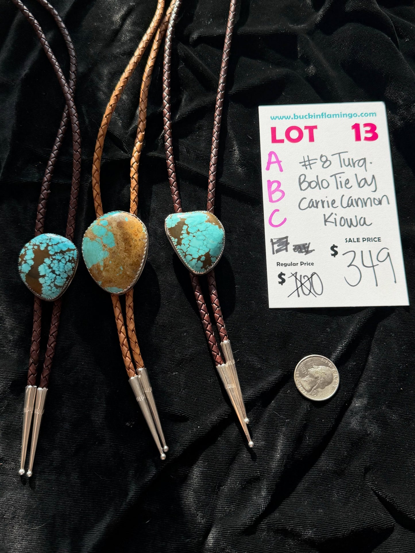 LOT 13 B 7/18 #8 Turquoise Bolo Tie by Carrie Cannon, Kiowa