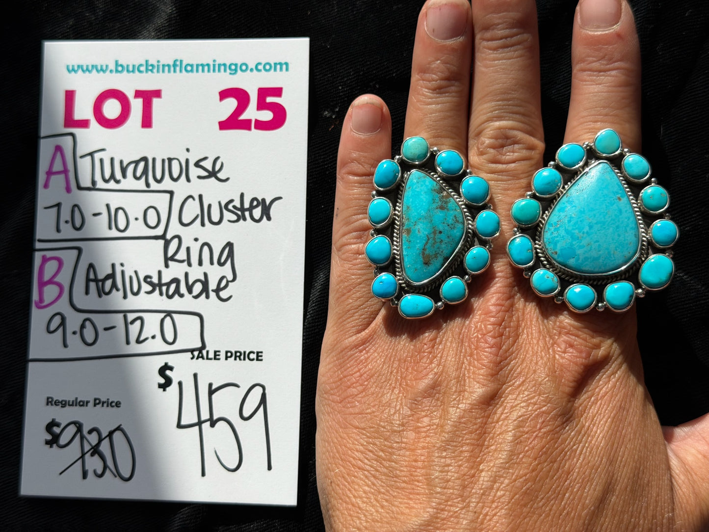 LOT 25 B 7/18 Turquoise Cluster Adjustable Ring 9.0-12.0