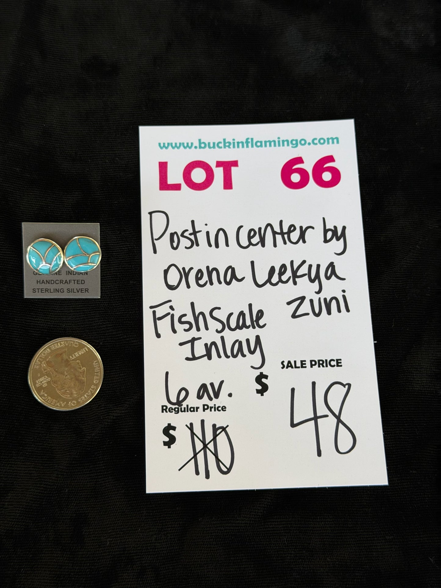 LOT 66 7/18 FishScale Inlay Post in Center by Orena Leekya, Zuni