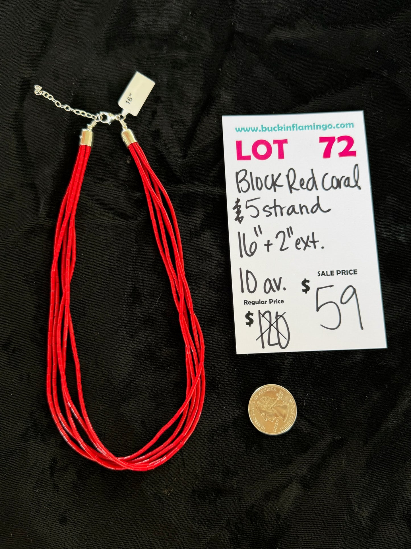 LOT 72 7/18 Block Red Coral & 5 Strand 16”+2”