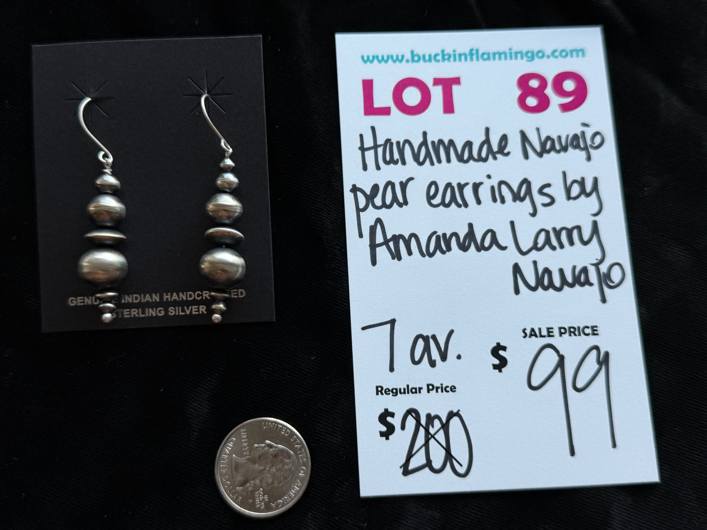 LOT 89 7/18 Handmade Navajo Pearls Earrings by Amanda Larry, Navajo