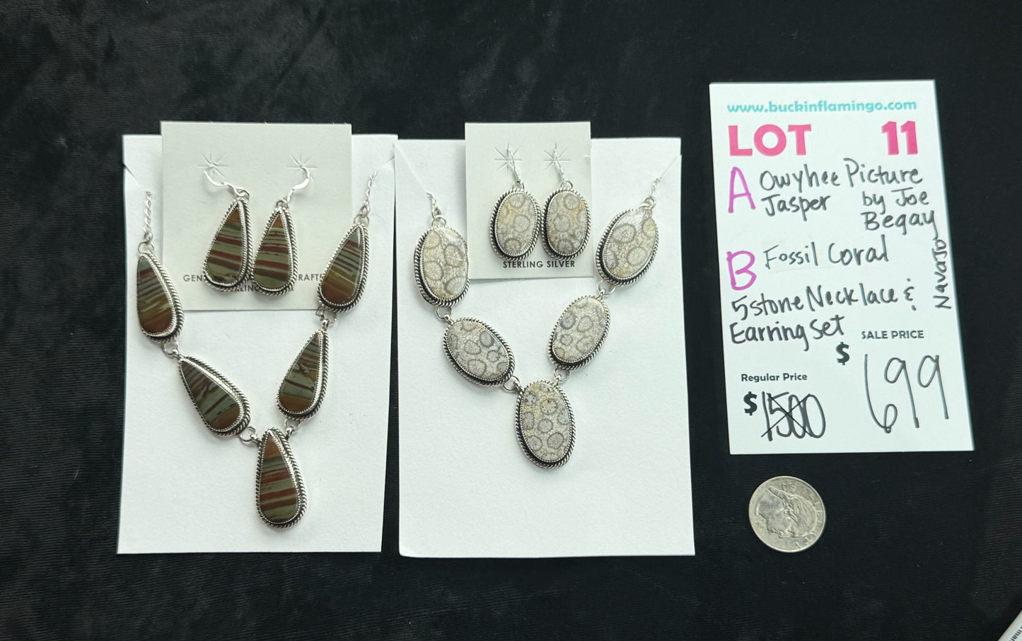LOT 11 A 7/26 Owyhee Picture Jasper by Joe Begay, Navajo 5 Stone Necklace & Earring Set