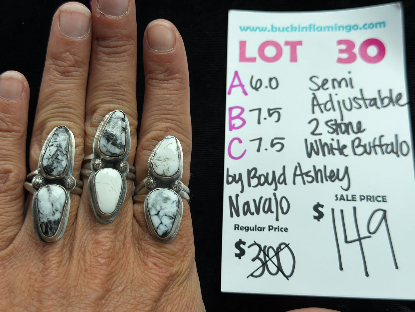 LOT 30 A 7/26 6.0 Semi Adjustable 2 Stone White Buffalo by Boyd Ashley, Navajo