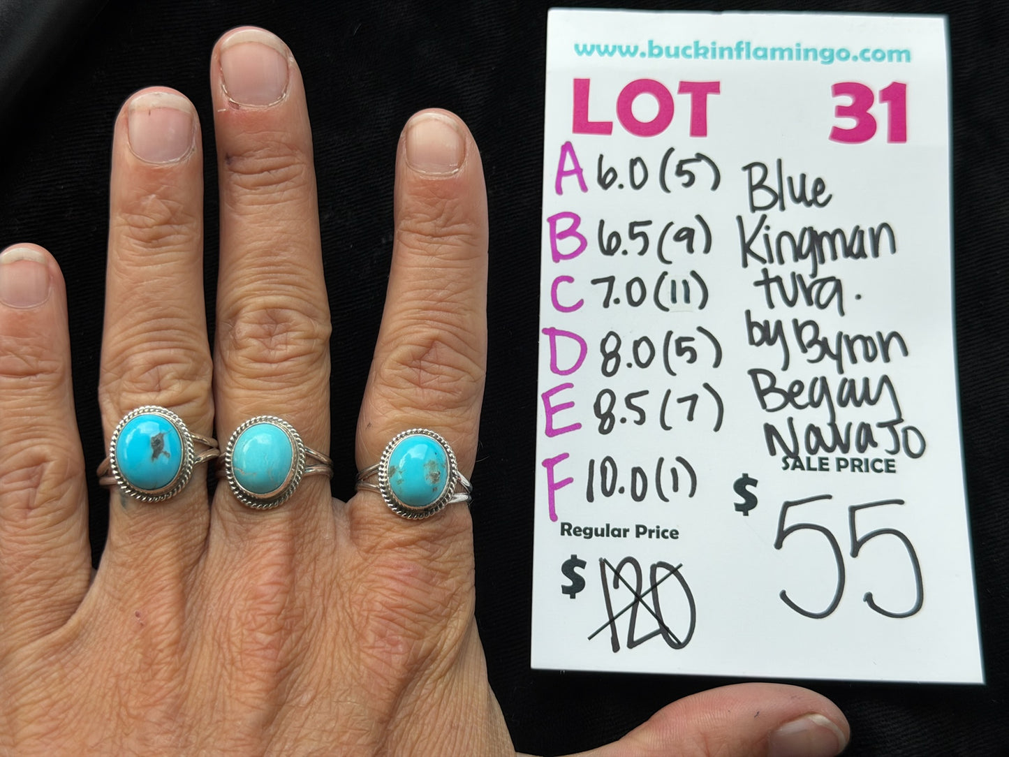 LOT 31 E 7/26 8.5 Blue Kingman Turquoise by Byron Begay, Navajo