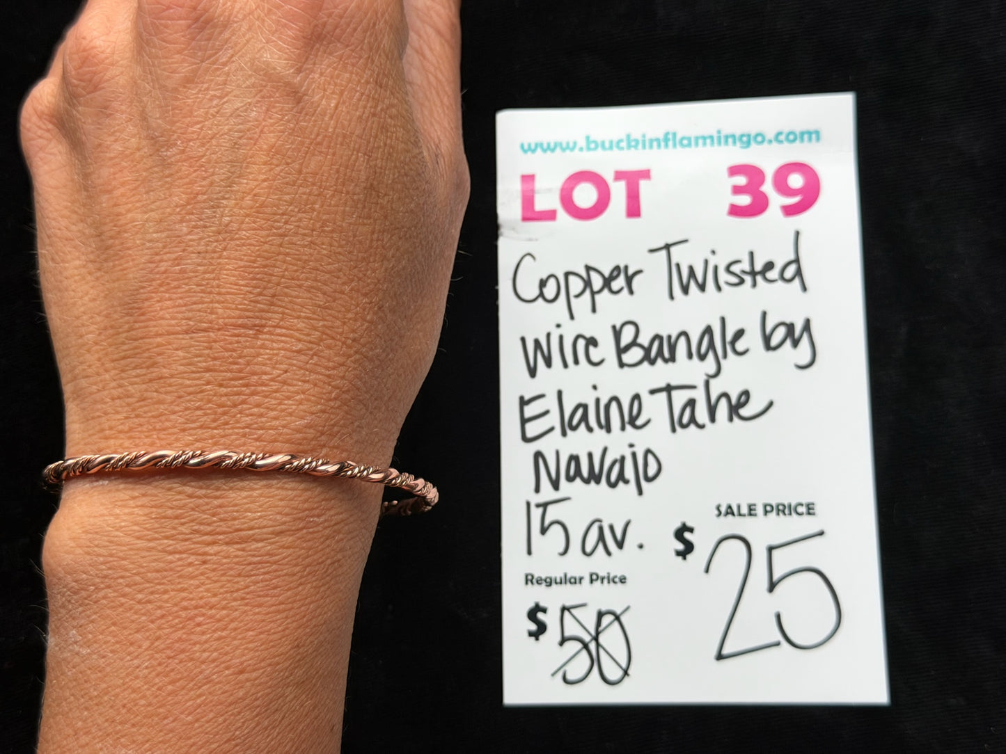 LOT 39 7/26 Copper Twisted Wire Bangle by Elaine Tahe, Navajo