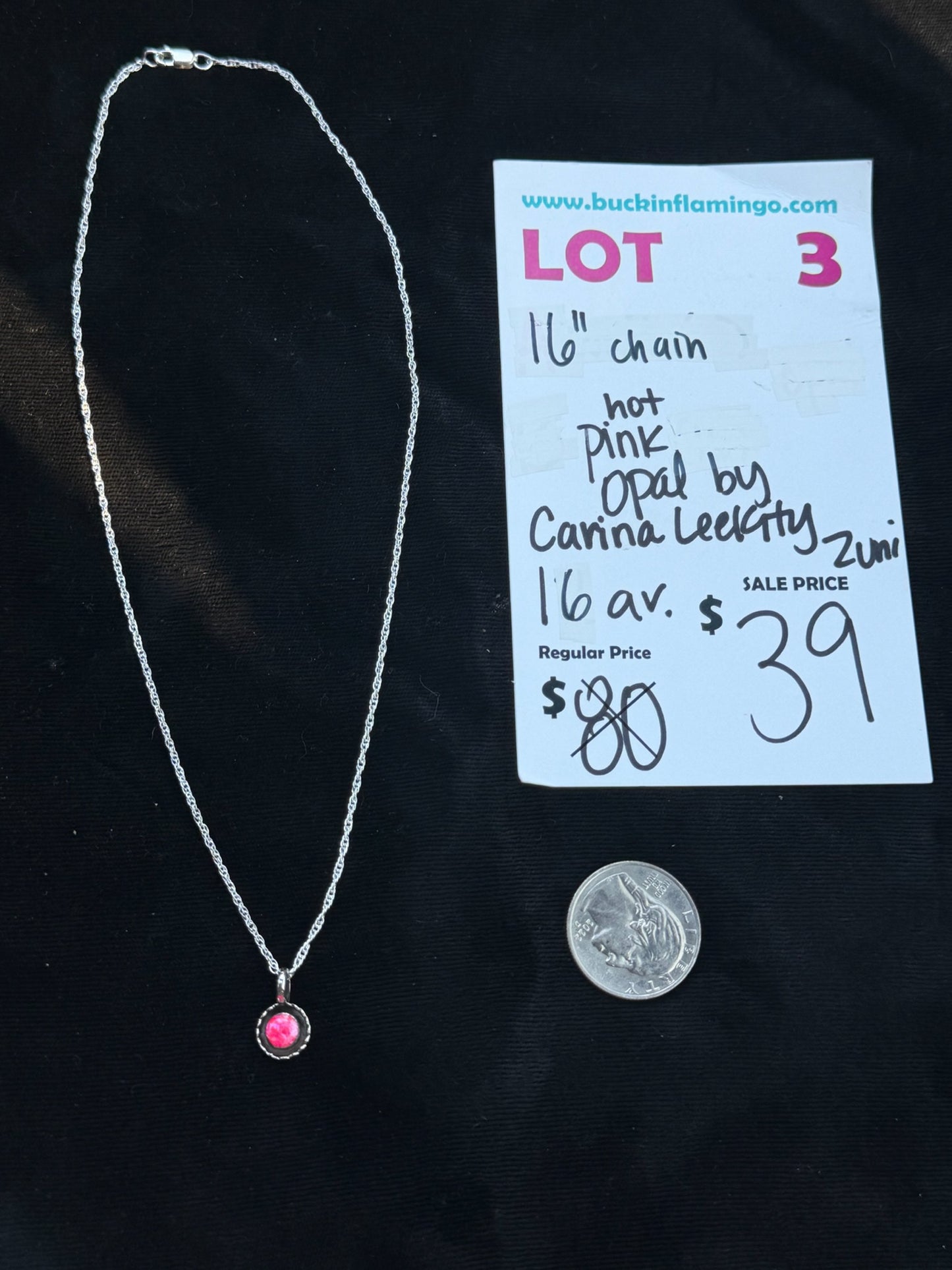 LOT 3 7/26 16” Chain Hot Pink Opal by Carina Leekity, Zuni