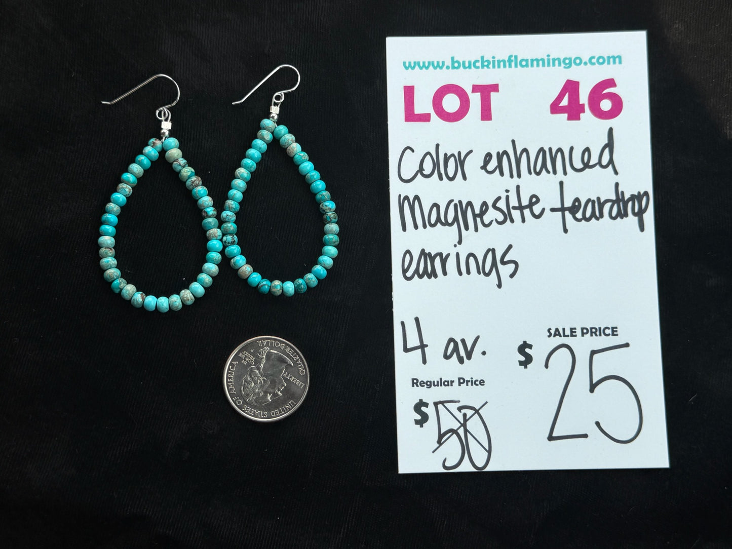 LOT 46 7/26 Color Enhanced Magnesite Teardrop Earrings
