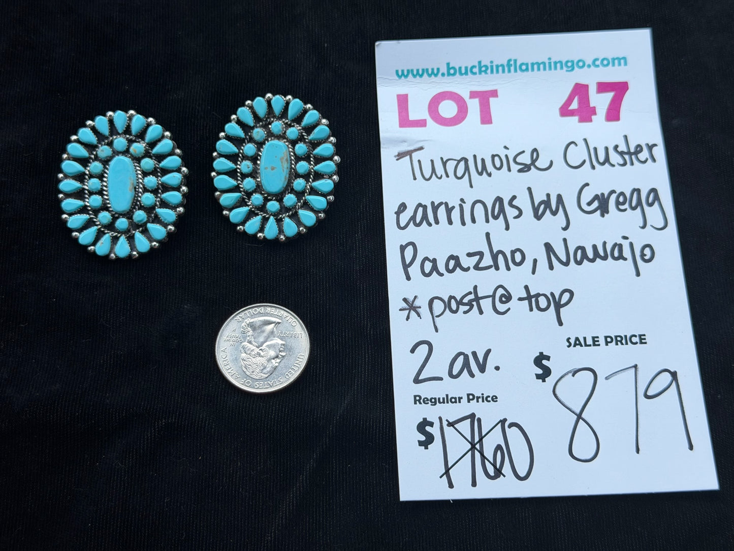 LOT 47 7/26 Turquoise Cluster Earrings by Gregg Paazho, Navajo