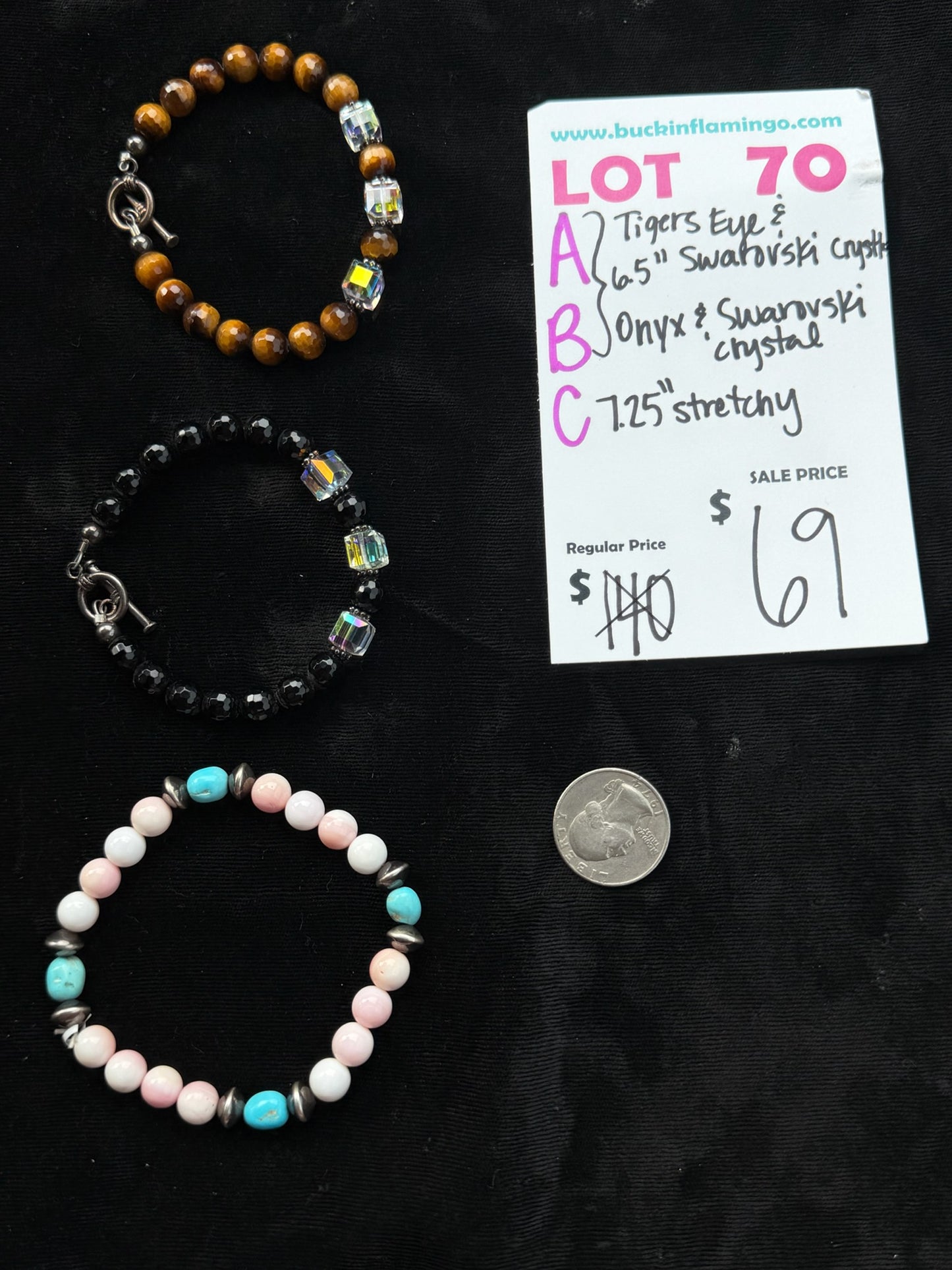 LOT 70 B 7/26 Onyx & Swarvoski Crystal 6.5”