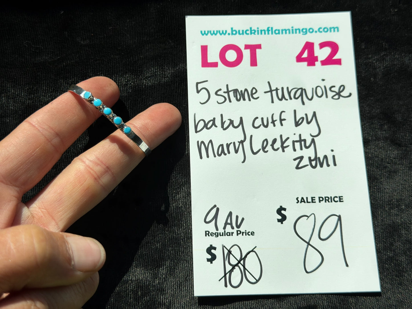 LOT 42 8/2 5 Stone Turquoise Baby Cuff by Mary Leekity, Zuni