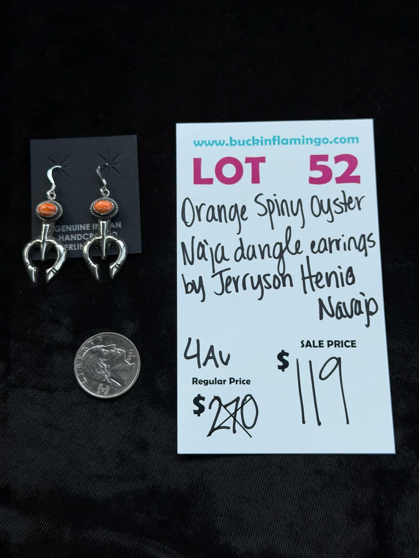 LOT 52 8/2 Orange Spinny Oyster Naja Dangle Earrings by Jerryson Henio, Navajo