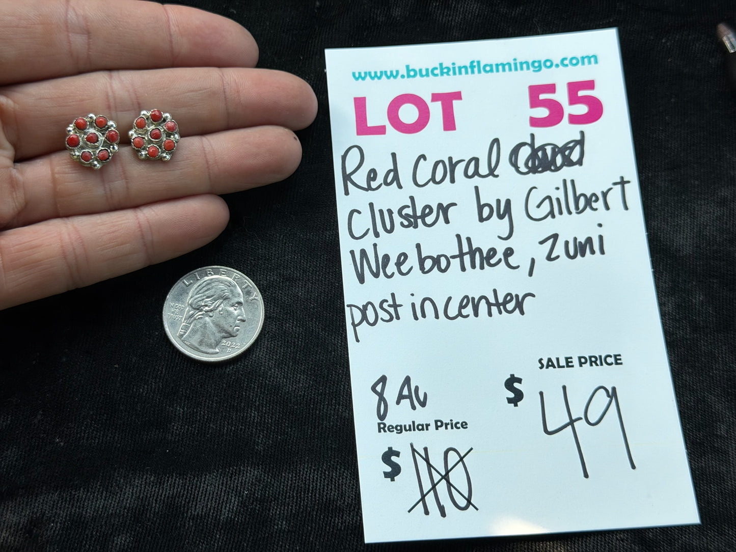 LOT 55 8/2 Red Coral Cluster by Gilbert Weebothee, Zuni