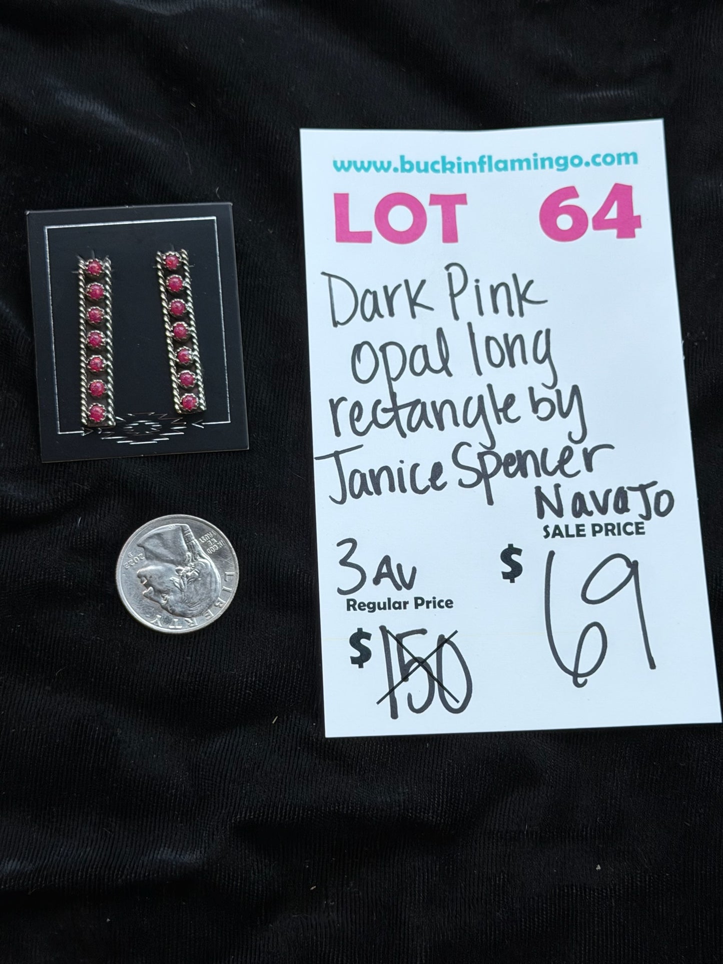 LOT 64 8/2 Dark Pink Opal Long Rectangle by Janice Spencer, Navajo