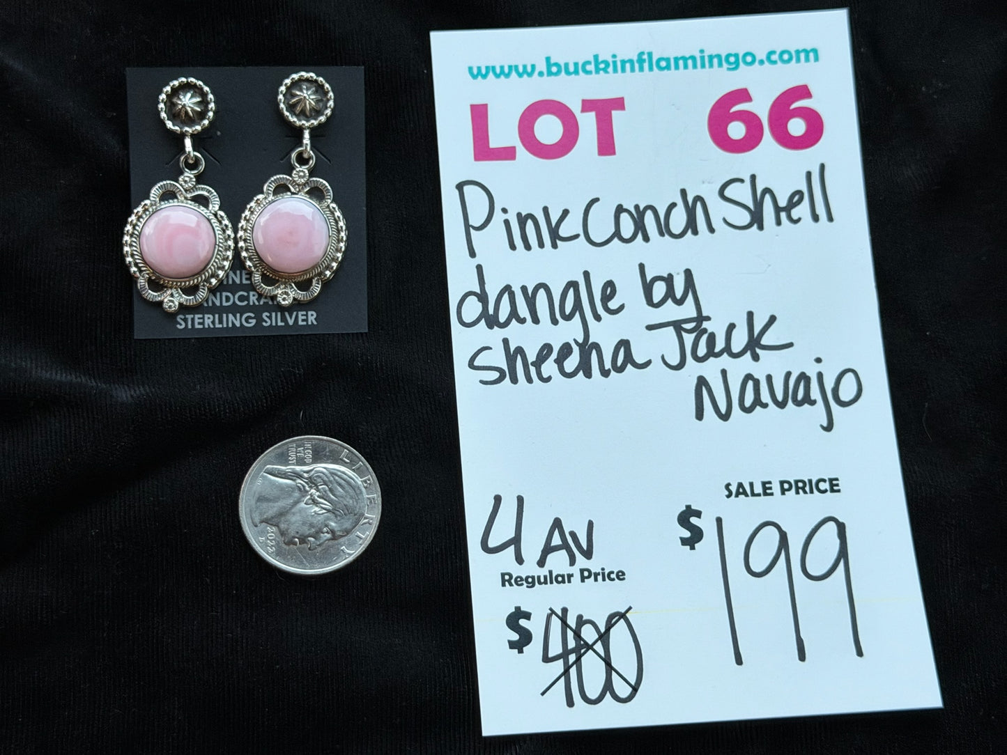 LOT 66 8/2 Pink Conch Shell Dangle by Sheena Jack, Navajo