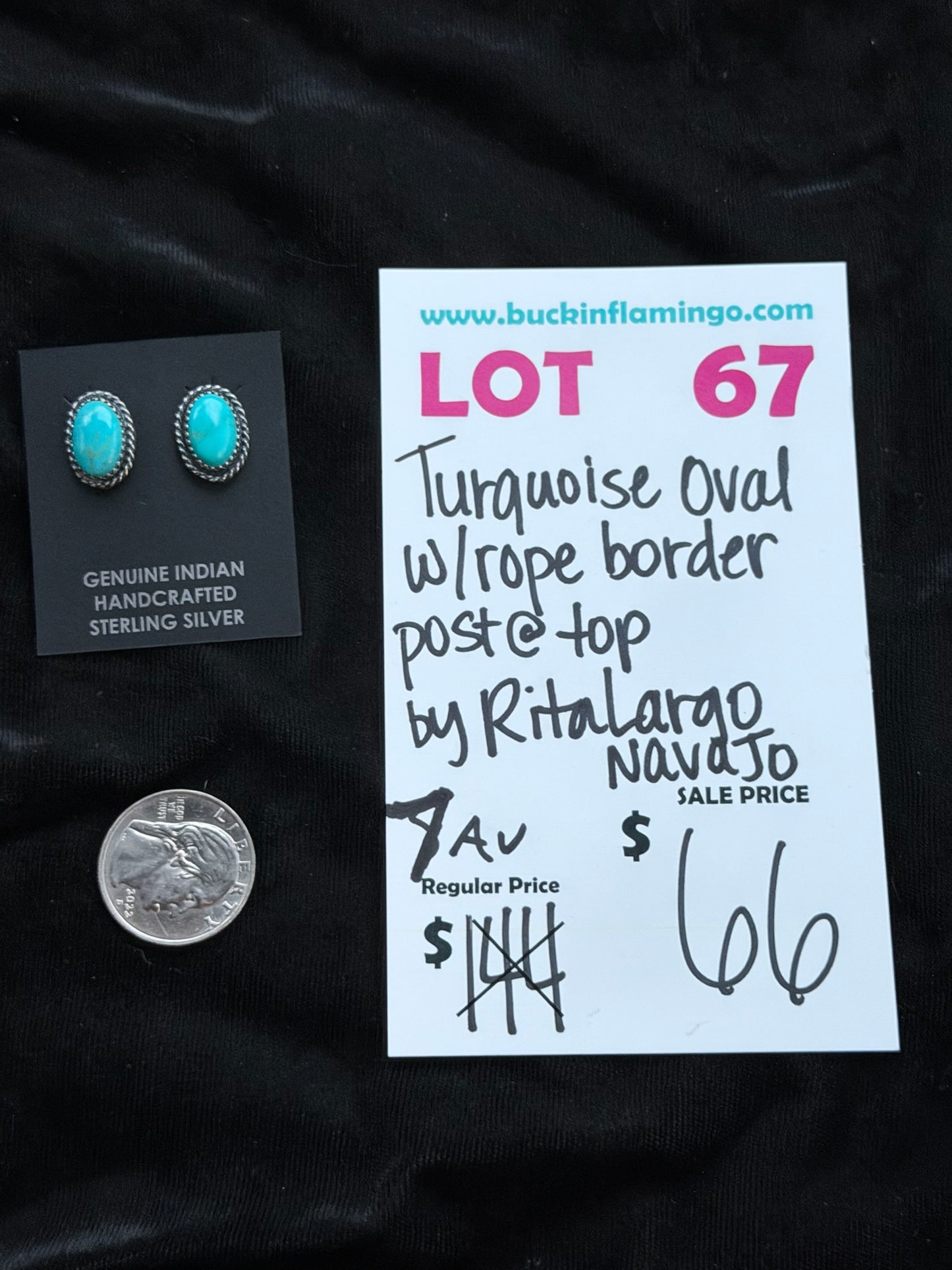 LOT 67 8/2 Turquoise Oval W/Rope Border by Rita Largo, Navajo