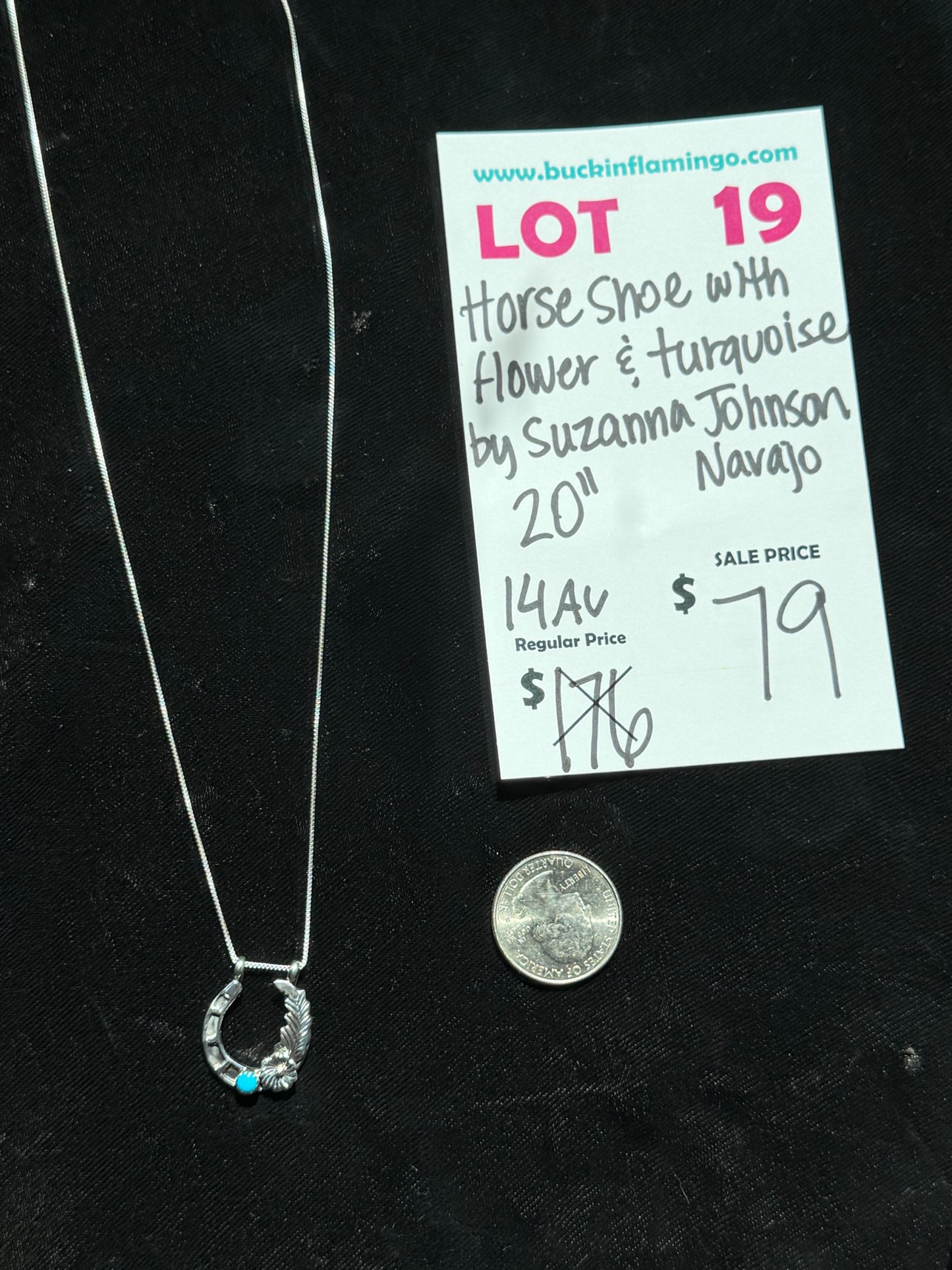LOT 19 8/16 Horse Shoe with Flower & Turquoise by Suzanna Johnson, Navajo 20”