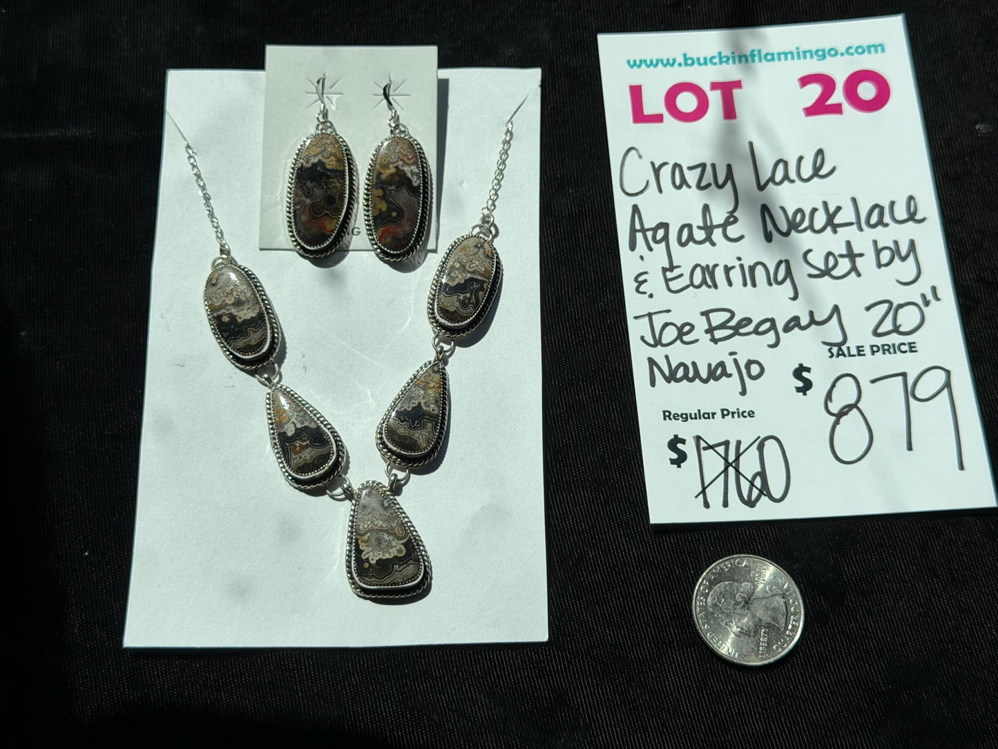 LOT 20 8/16 Crazy Lace Agate Necklace & Earring Set by Joe Begay, Navajo 20”