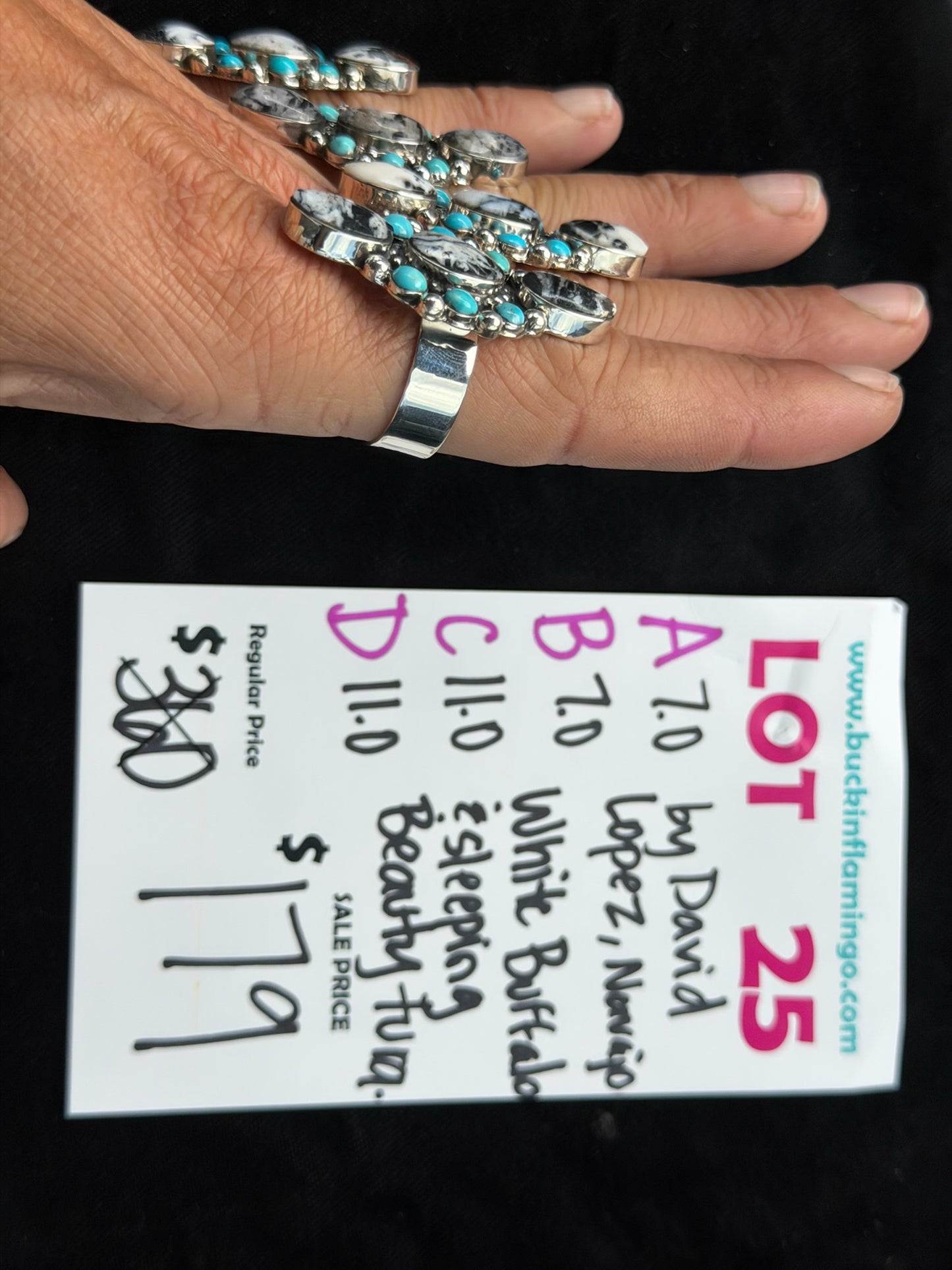 LOT 25 B 8/16 7.0 White Buffalo & Sleeping Beauty Turquoise by David Lopez, Navajo