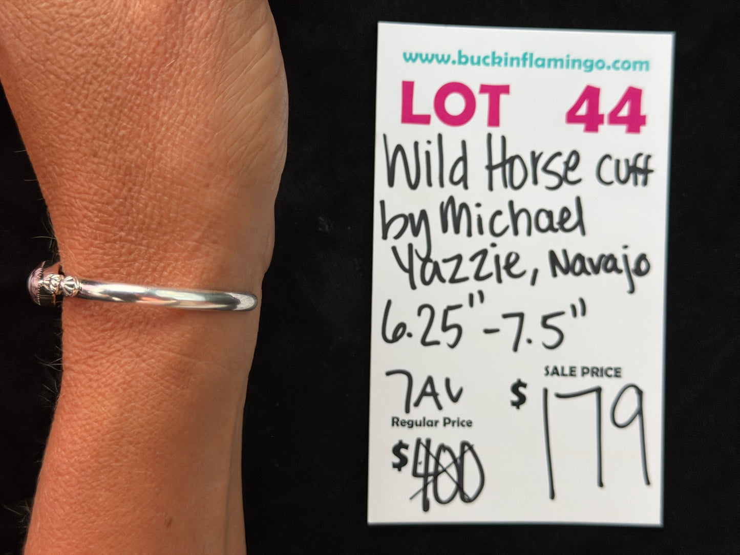 LOT 44 8/16 Wild Horse Cuff by Michael Yazzie, Navajo 6.25”-7.5”
