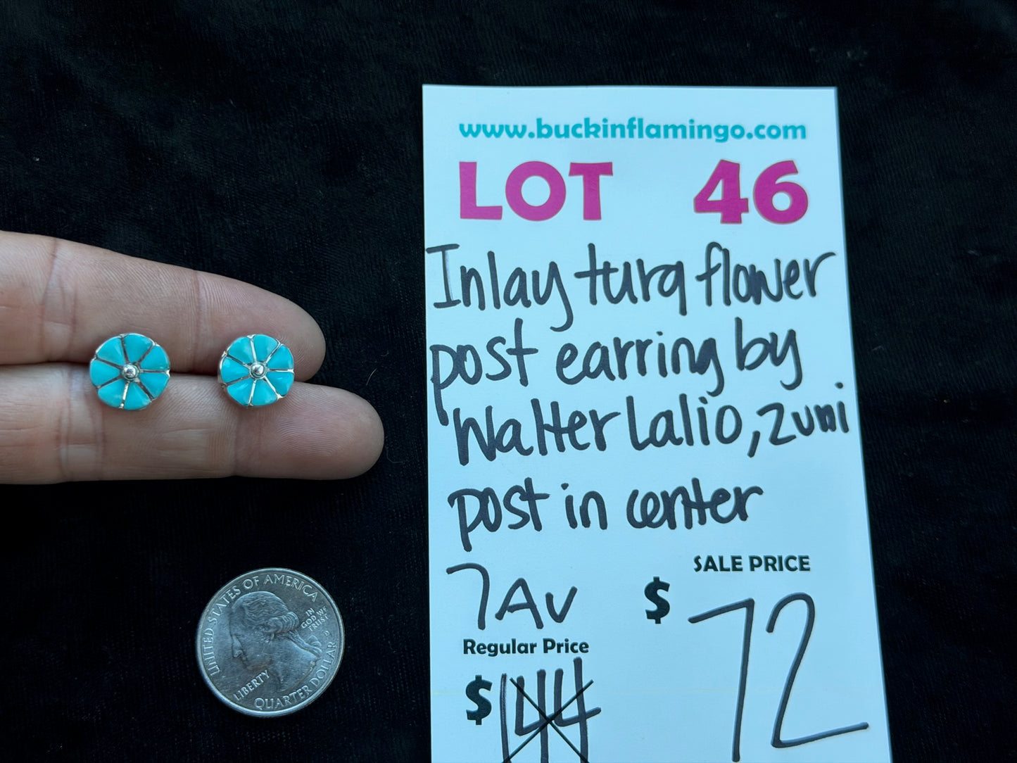 LOT 46 8/16 Inlay Turquoise Flower Post Earring by Walter Lalio, Zuni