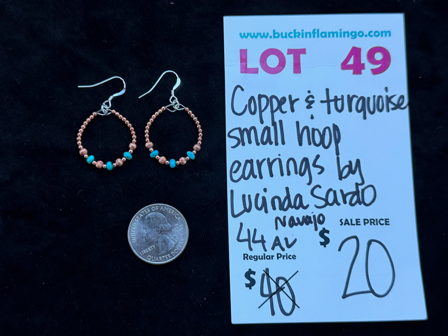 LOT 49 8/16 Copper & Turquosie Small Hoop Earrins by Lucinda Sardo, Navajo