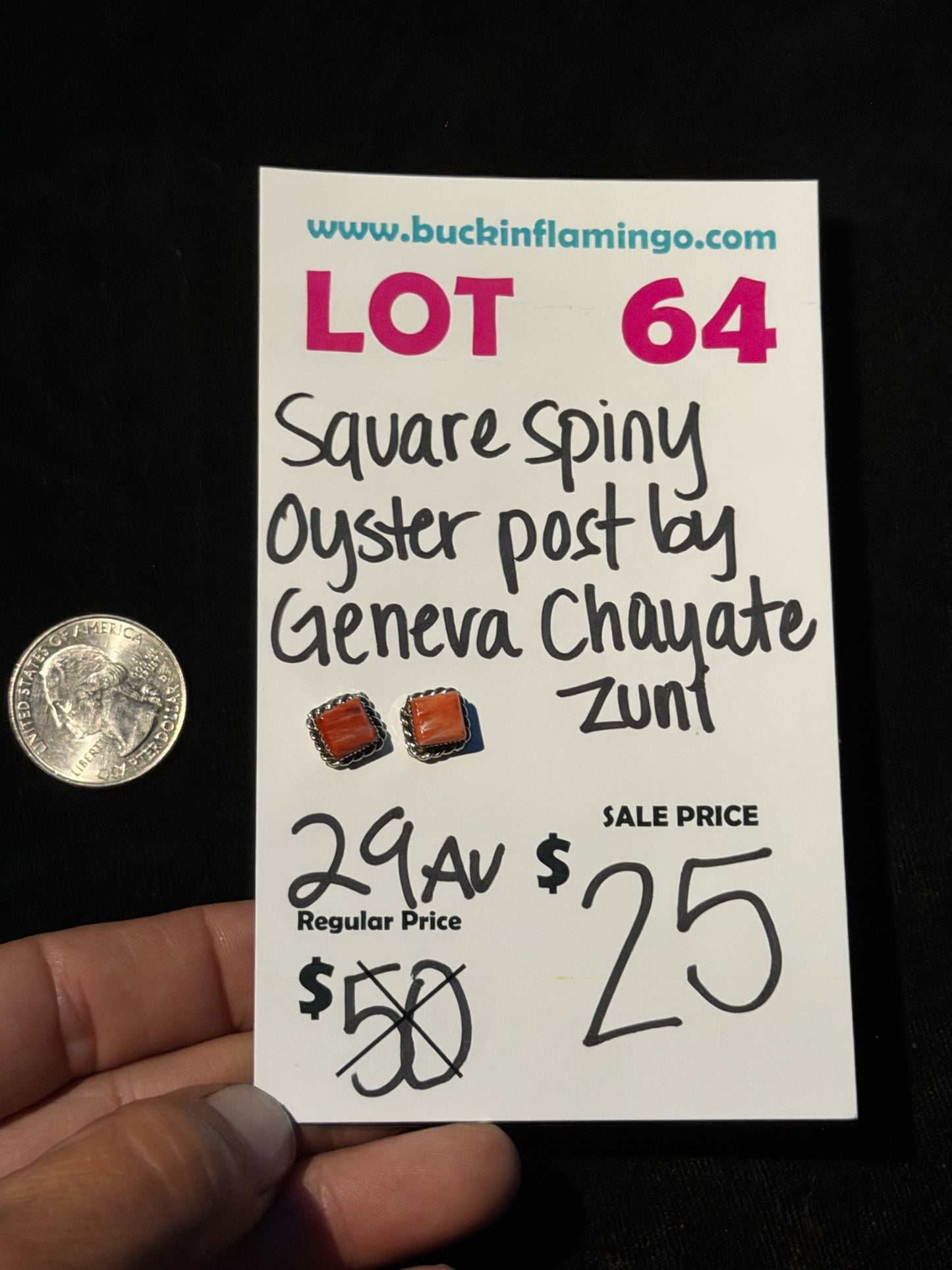 LOT 64 8/16 Square Spiny Oyster Post by Geneva Chayate, Zuni