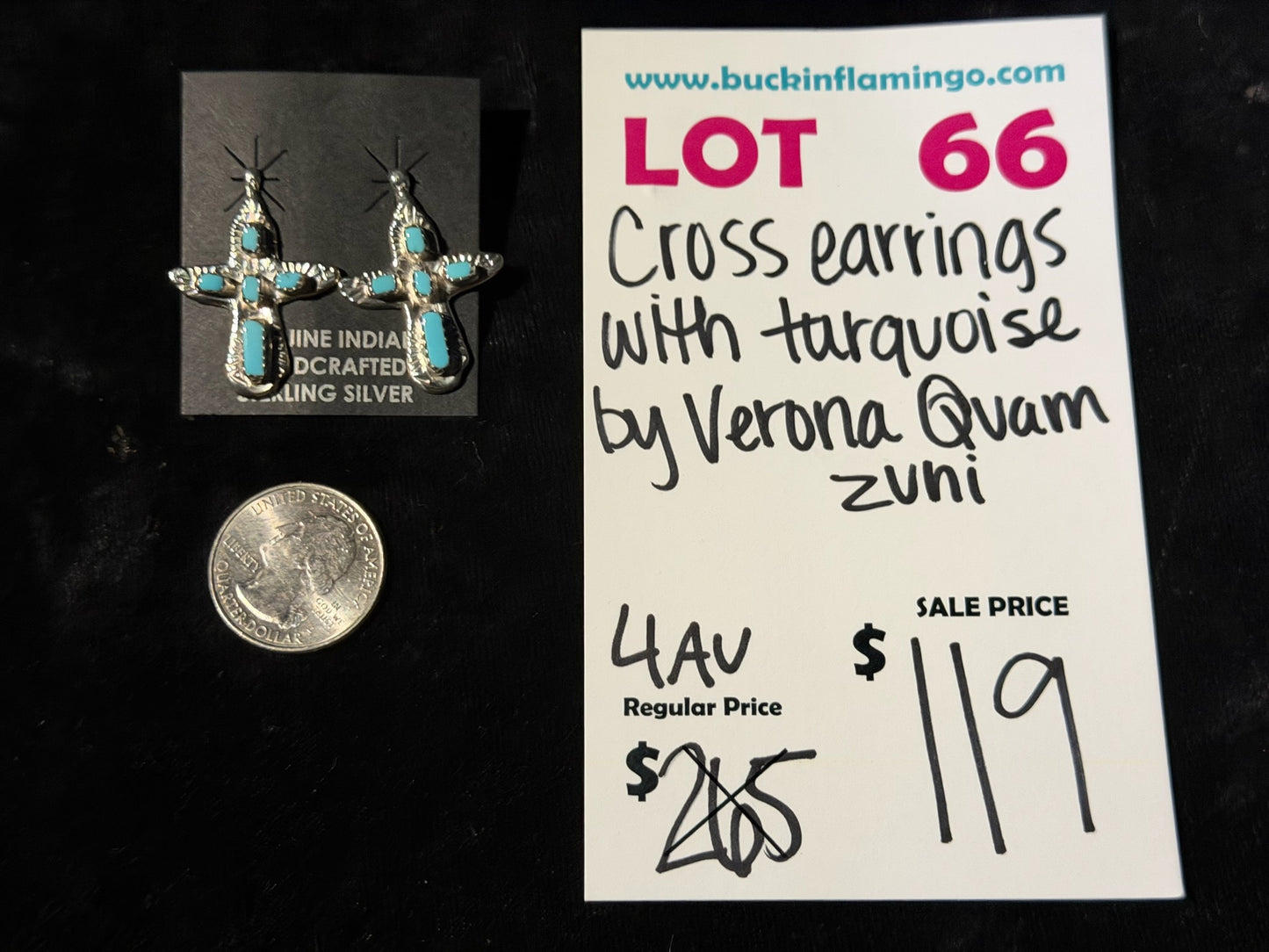 LOT 66 8/16 Cross Earrings with Turquoise by Verona Quam, Zuni