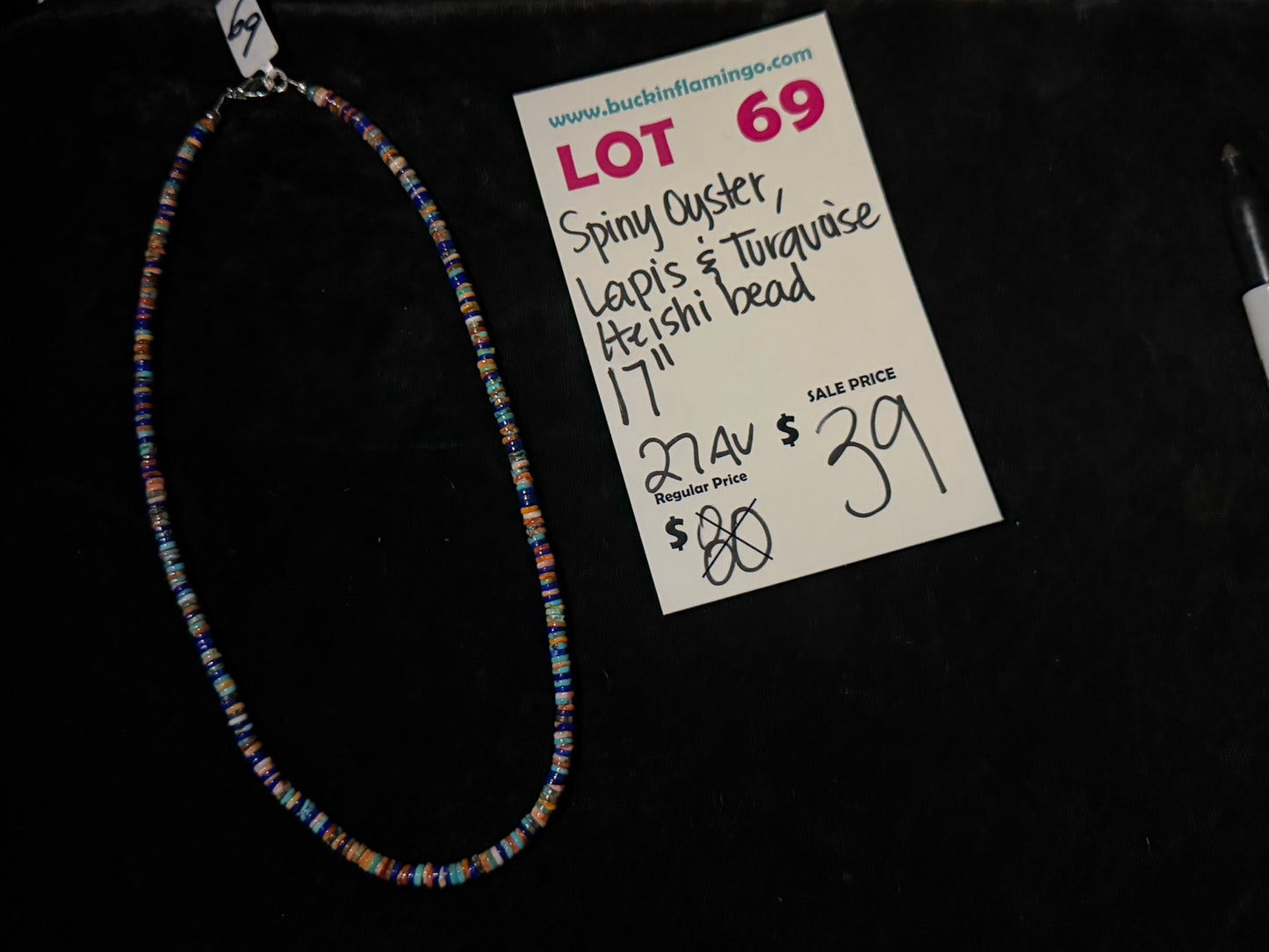 LOT 69 8/16 Spiny Oyster, Lapis & Turquoise Heishi Bead 17”