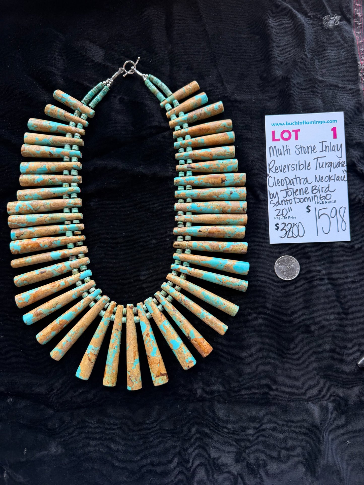 LOT 1 8/23 Multi Stone Inlay Reversible Turquoise “Cleopatra Necklace” by Jolene Bird Santo Domingo 20”