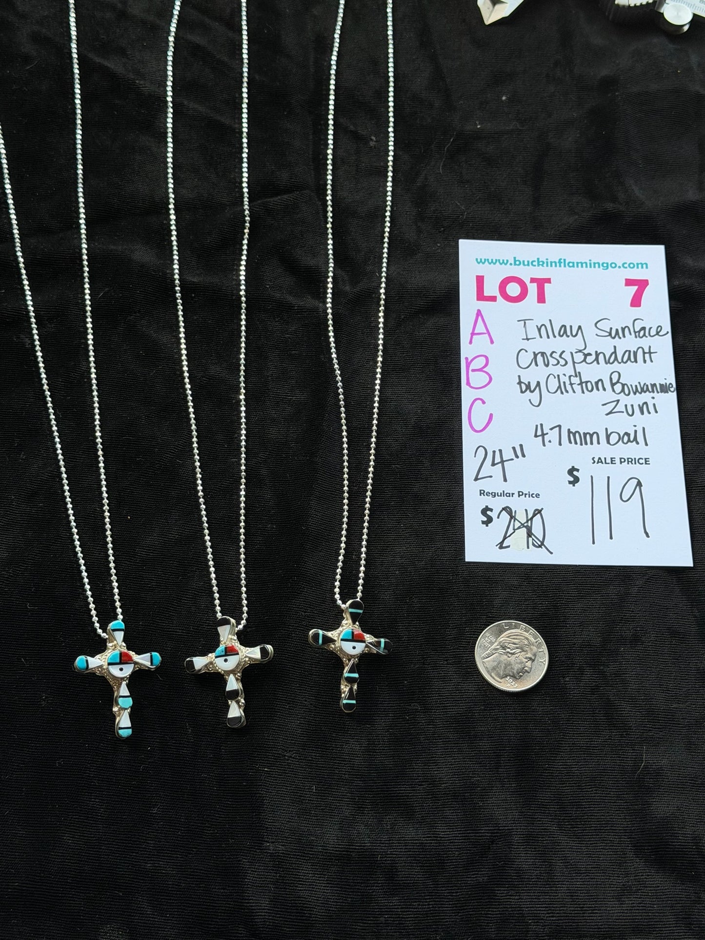 LOT 7 A 8/23 Inlay Sunface Cross Pendant by Clifton Bowannie, Zuni