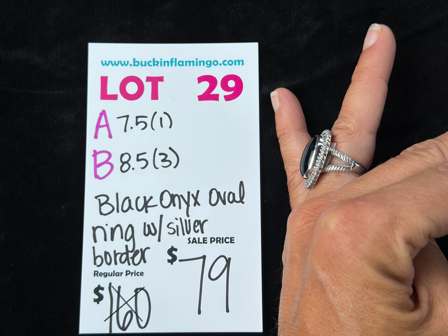 LOT 29 A 8/23 Black Onyx Oval Ring with Solver Border