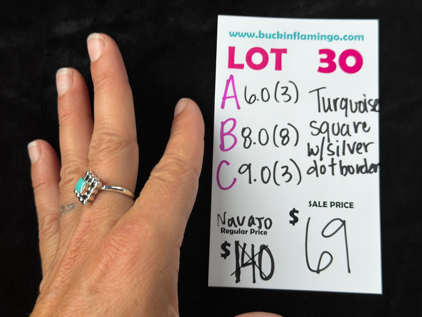 LOT 30 A 8/23 Turquoise Square w/Silver Dot Border