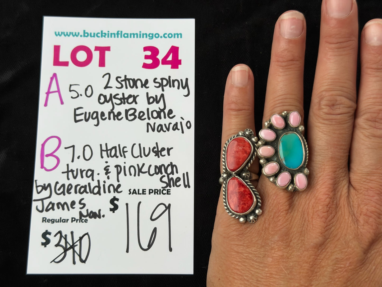LOT 34 B 8/23 5.0 Half Cluster Turquoise & Pink Conch Shell by Geraldine James, Navajo