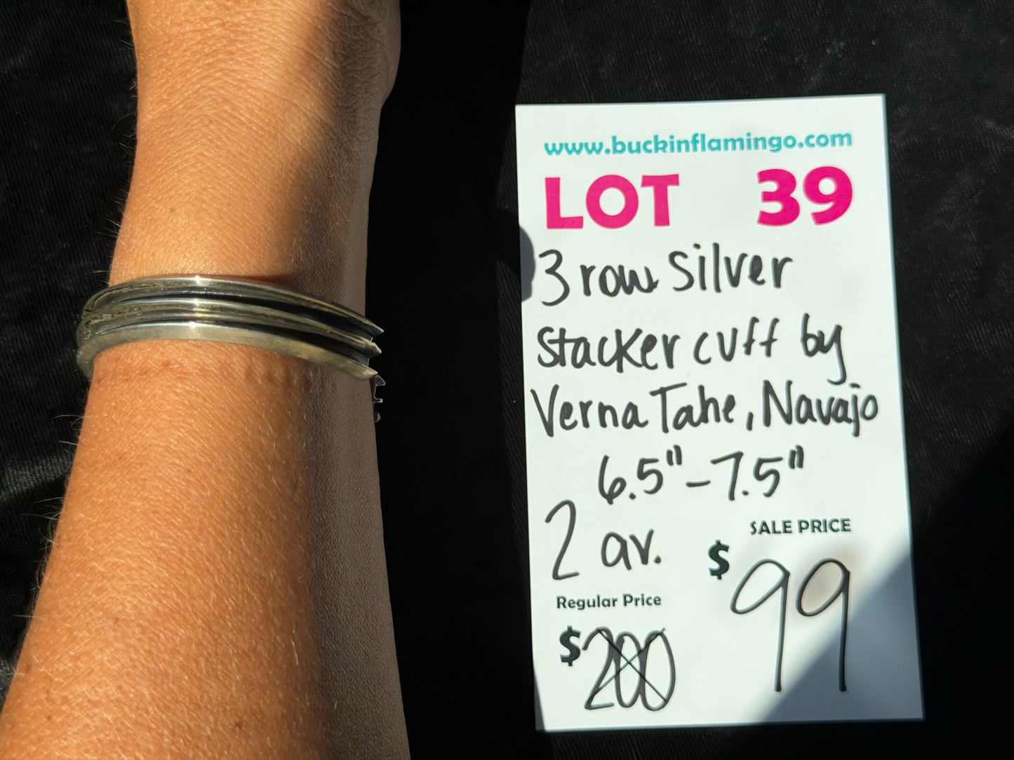 LOT 39 8/23 3 Row Silver Stacker Cuff by Verna Tahe, Navajo 6.5”-7.5”