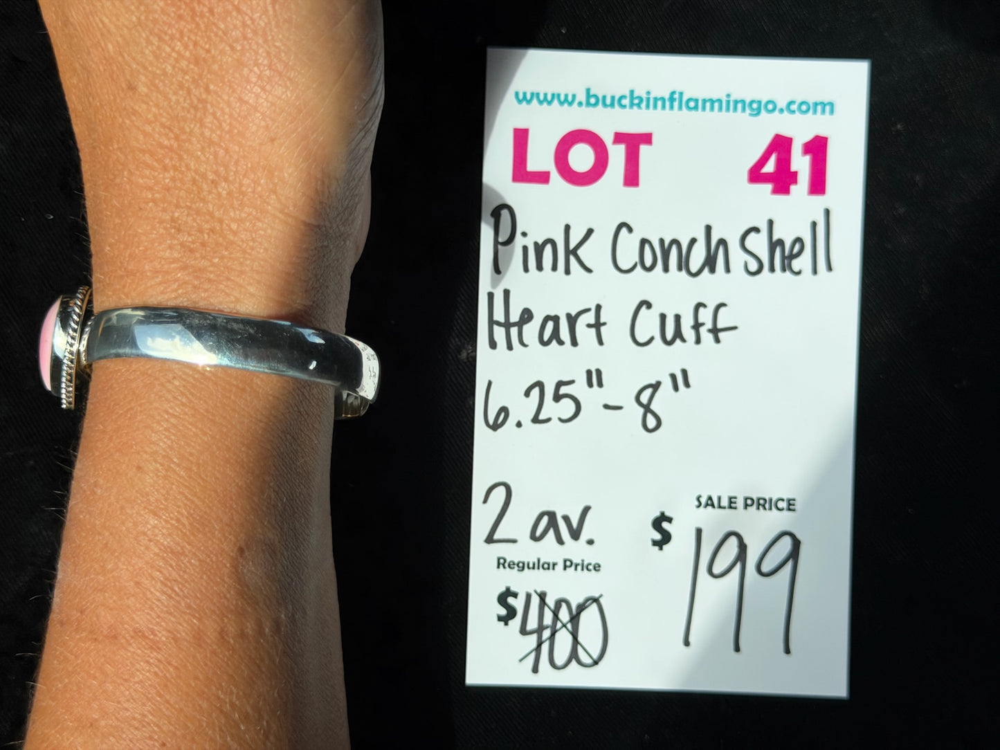 LOT 41 8/23 Pink Conch Shell Heart Cuff 6.25”-8”