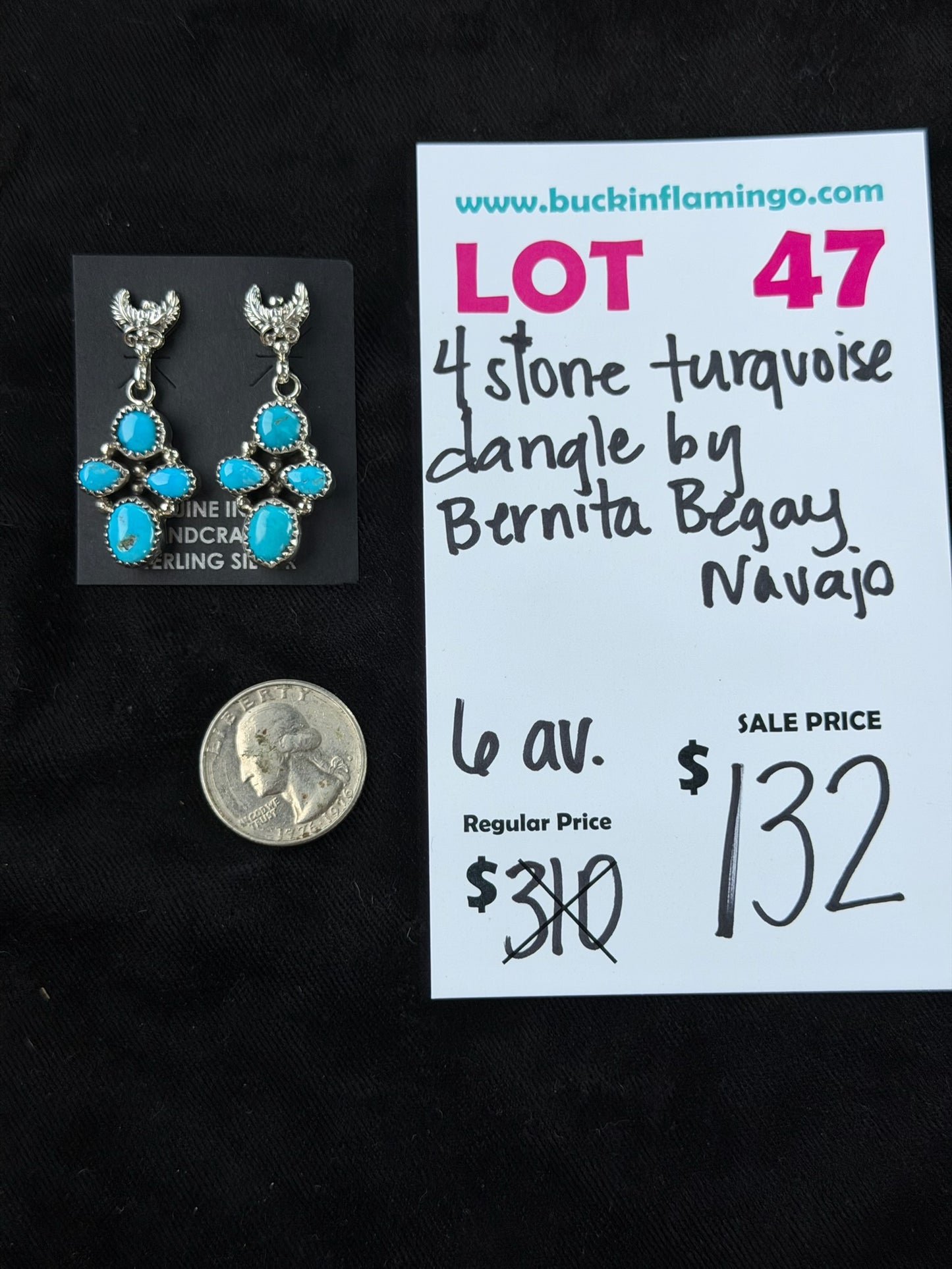 LOT 47 8/23 4 Stone Turquoise Dangle by Barnita Begay, Navajo