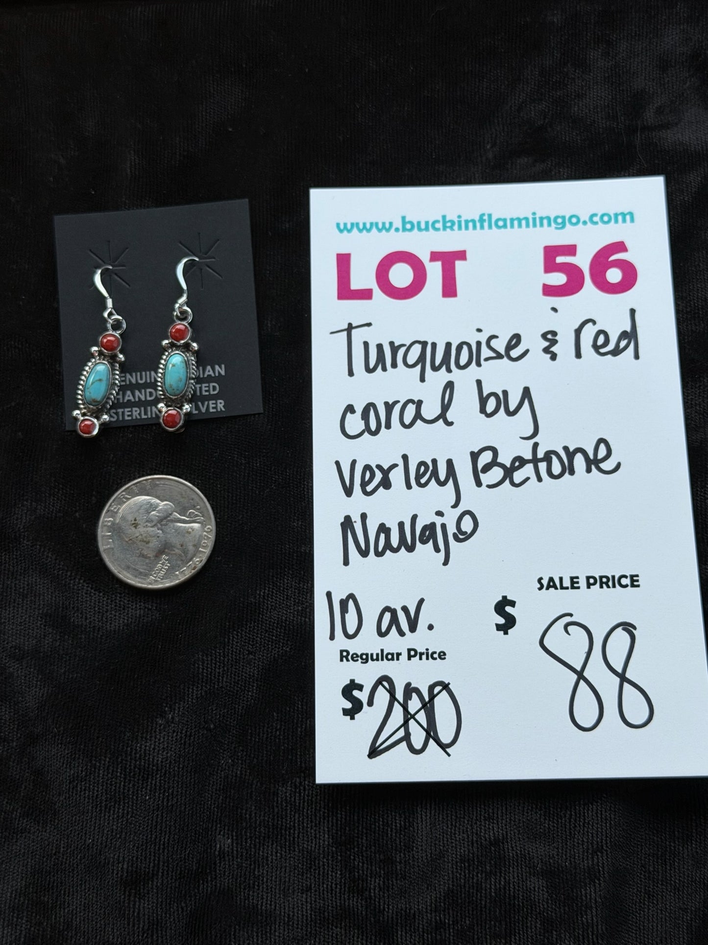 LOT 56 8/23 Turquoise & Red Coral by Verley Betone, Navajo