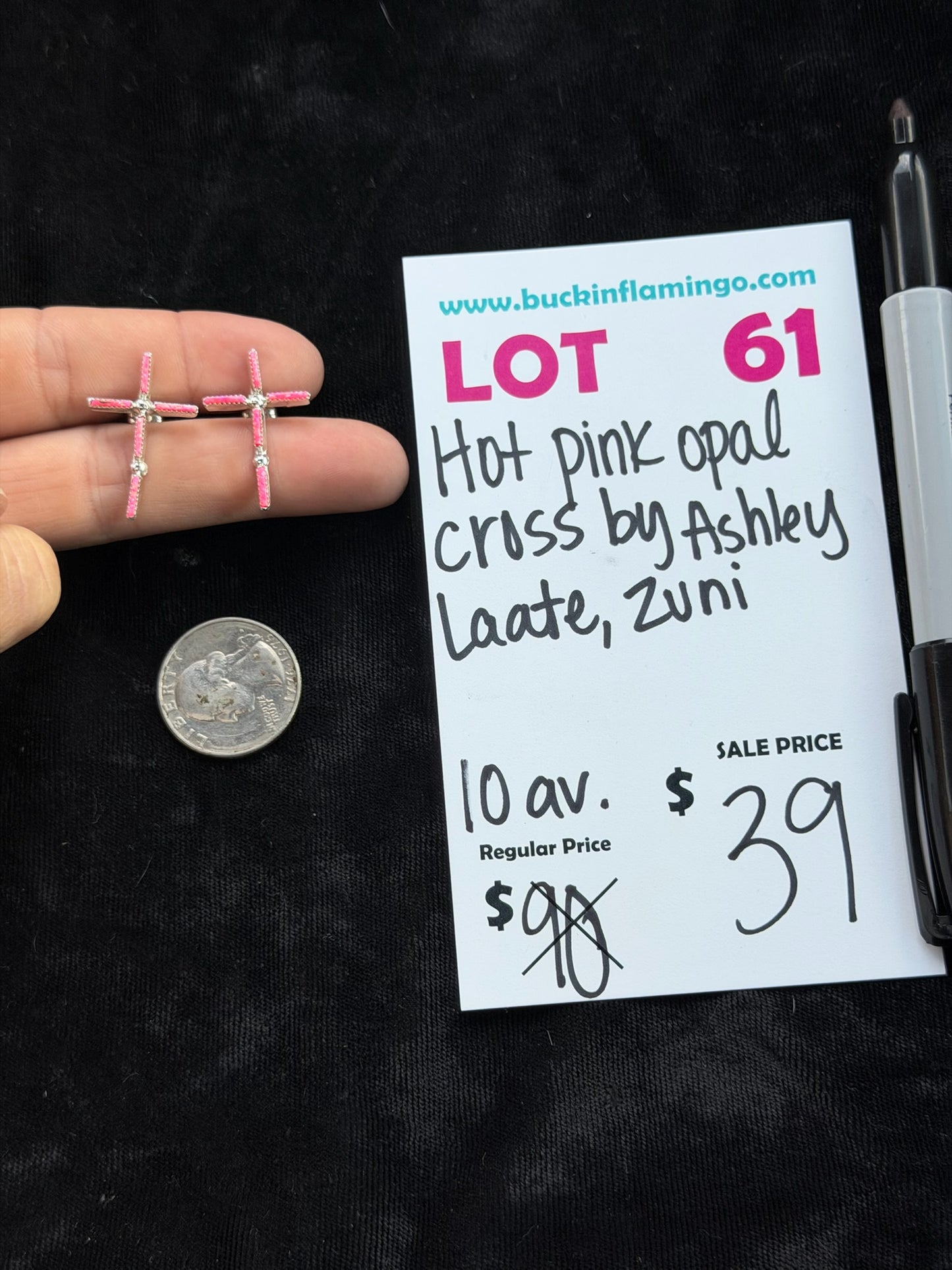 LOT 61 8/23 Hot Pink Opal Cross by Ashley Laate, Zuni