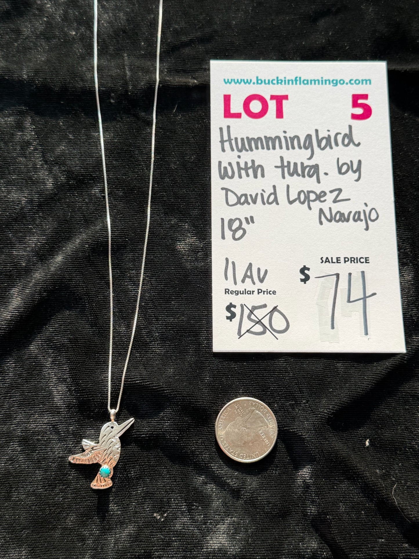 LOT 5 8/30 18” Hummingbird with Turquoise by David Lopez, Navajo