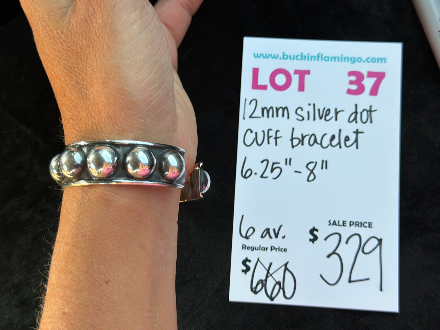 LOT 37 8/30 12mm Silver Dot Cuff Bracelet 6.25”-8”